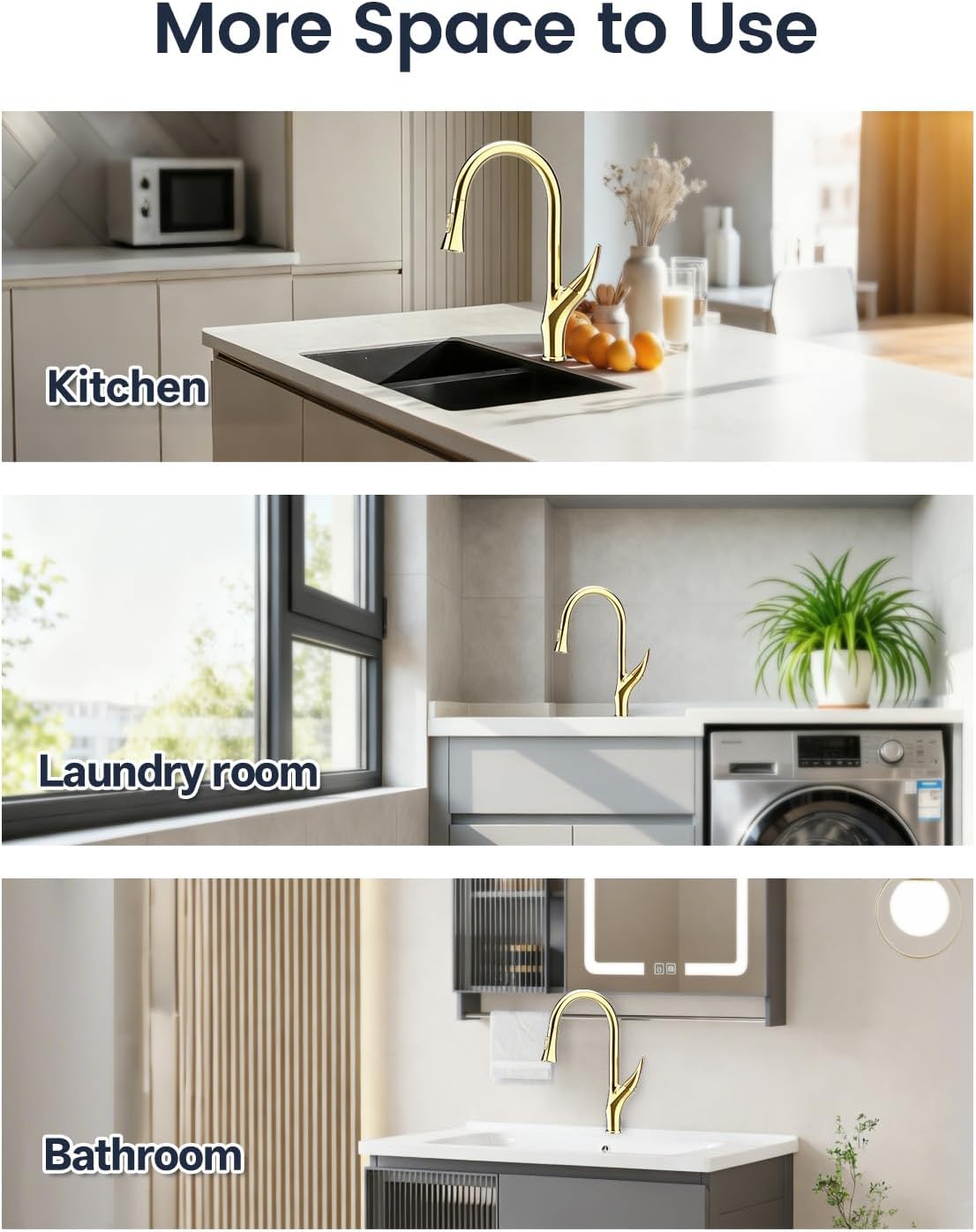 Kitchen Faucet with Pull Down Sprayer, Brass Faucet for Kitchen Sink, Bar Faucet with Ceramic Cartridge,Kitchen Sink for for RV, Bar, Farmhouse, Laundry, Outdoor (Standard, Brushed Zircon Gold)