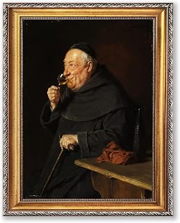 Vintage Framed Monk Drinking Wine Canvas Print Oil Paintings Reproduction World Classics Middle Ages Painting Pictures Wall Decor Artwork Home Decor Bar Office (RetroFramed,12L x 16W)