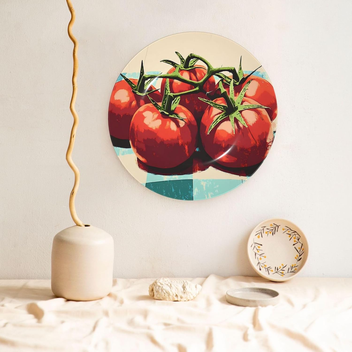 Vintage Delicious Tomatoes Style Ceramic Plate Display Home Display With Stand Wall Hanging Plate For Home Decor 10 Inch