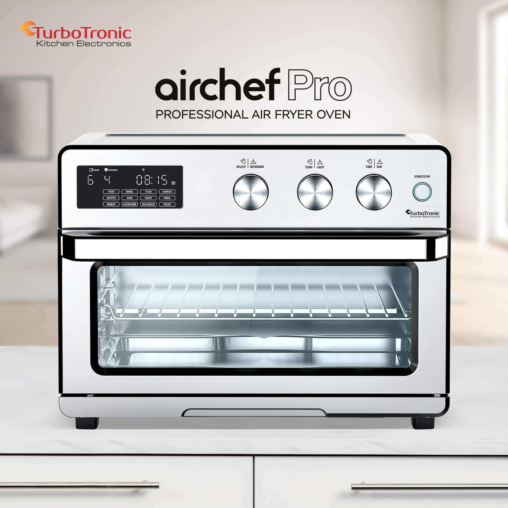 TurboTronic Four à Friteuse à Air, Horno de Aire Caliente Digital XXL 32L con Asador, 5 en 1 Mini Horno y Airfryer, Perfecto para Pollo, Deshidratador y Freidora sin Aceite