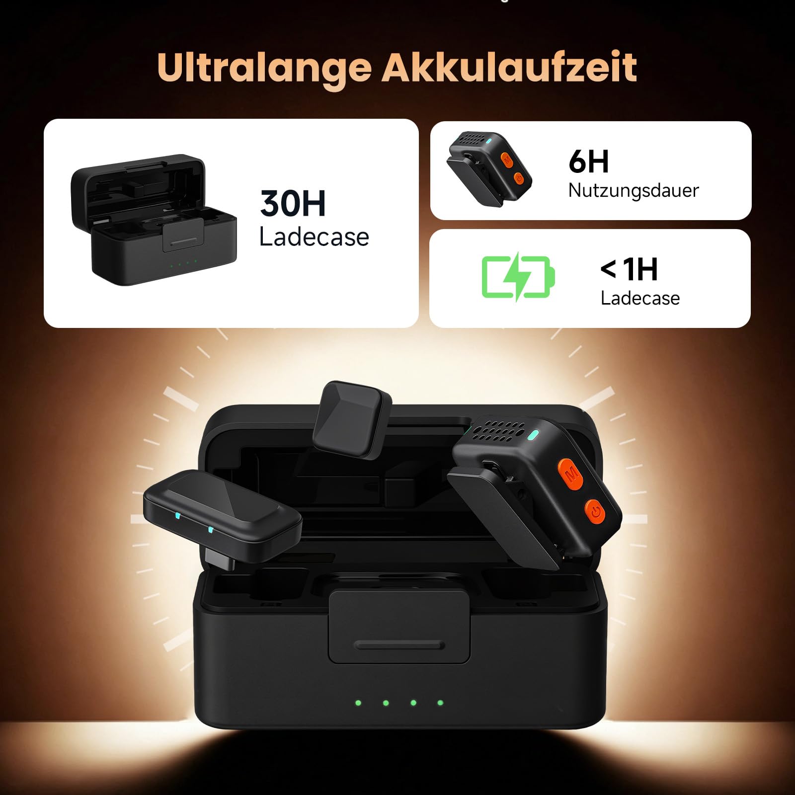 Wireless Lavalier Mikrofon mit Ladecase, Mini, Ultraleicht, KI-Rauschunterdrückung, Clip-On Ansteckmikrofon für iPhone, iPad, Android, PC – ideal für YouTube, Vlog, Streaming & Videoaufnahme