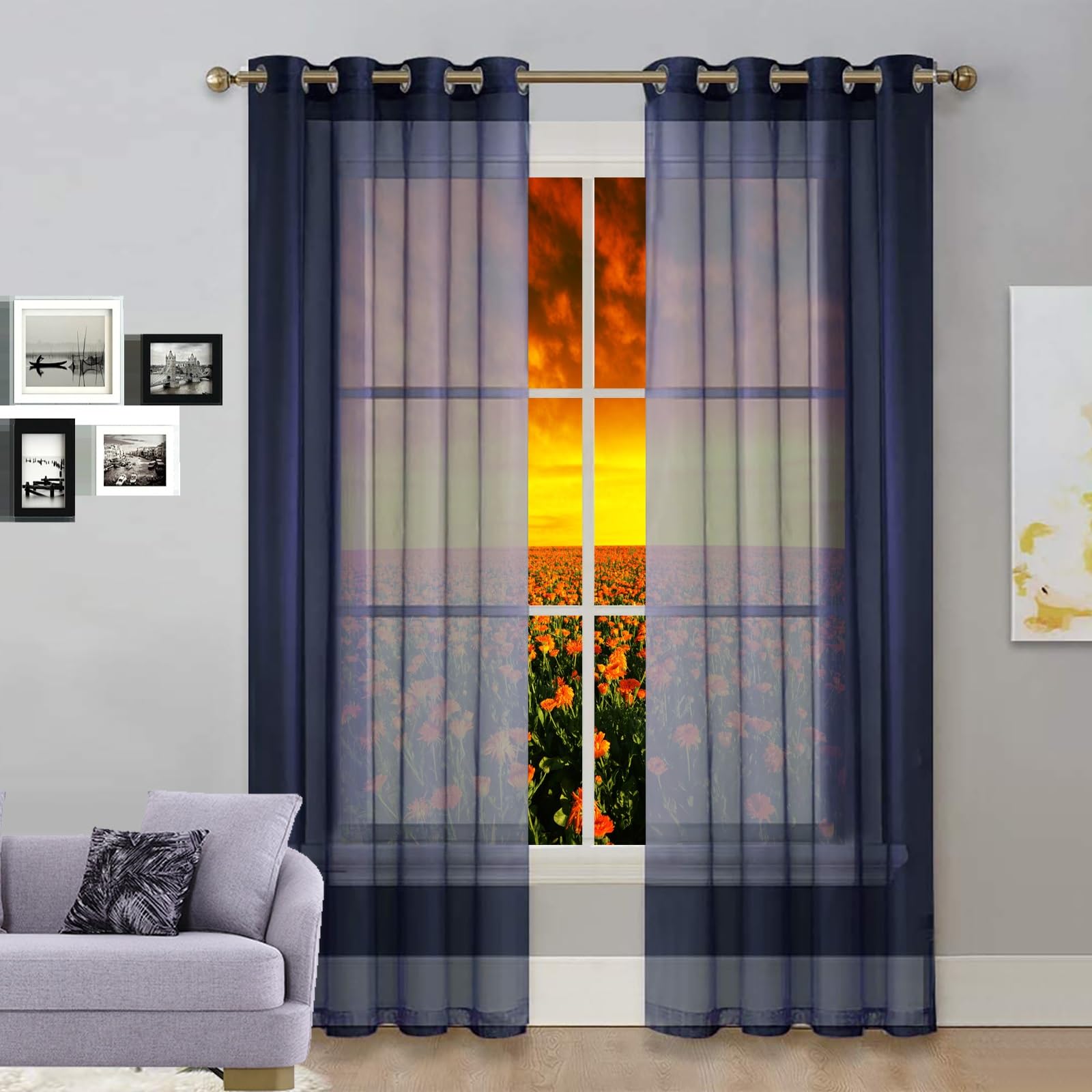 GAIFNAG Cortinas Salon Modernas Cortinas Cortas 200 x 240 cm Cortinas con Aspecto de Lino, Modernas de Lino Aspecto Cortinas Opacas Cortinas para Ventanas Salon/Dormitorio/Cocina, Azul Oscuro