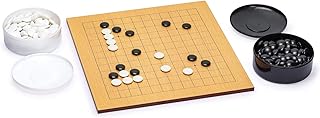 Yellow Mountain Imports Beechwood Veneer 1-Centimeter Etched Beginner's Reversible 9x9/13x13 Go Game Set Board with Double Convex Melamine Stones- Classic Strategy Board Game (Baduk/Weiqi)