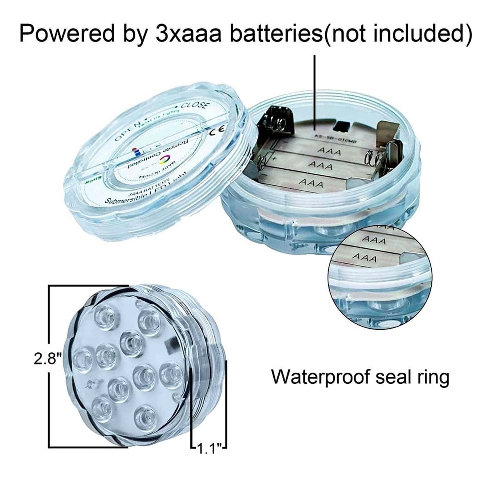 10 diod LED zatapialne światło z pilotem zasilany baterii podwodna lampka nocna do wazonu basenowego miska dekoracja weselna Tworzenie Atmosfery(4 Lamp 1 controller)