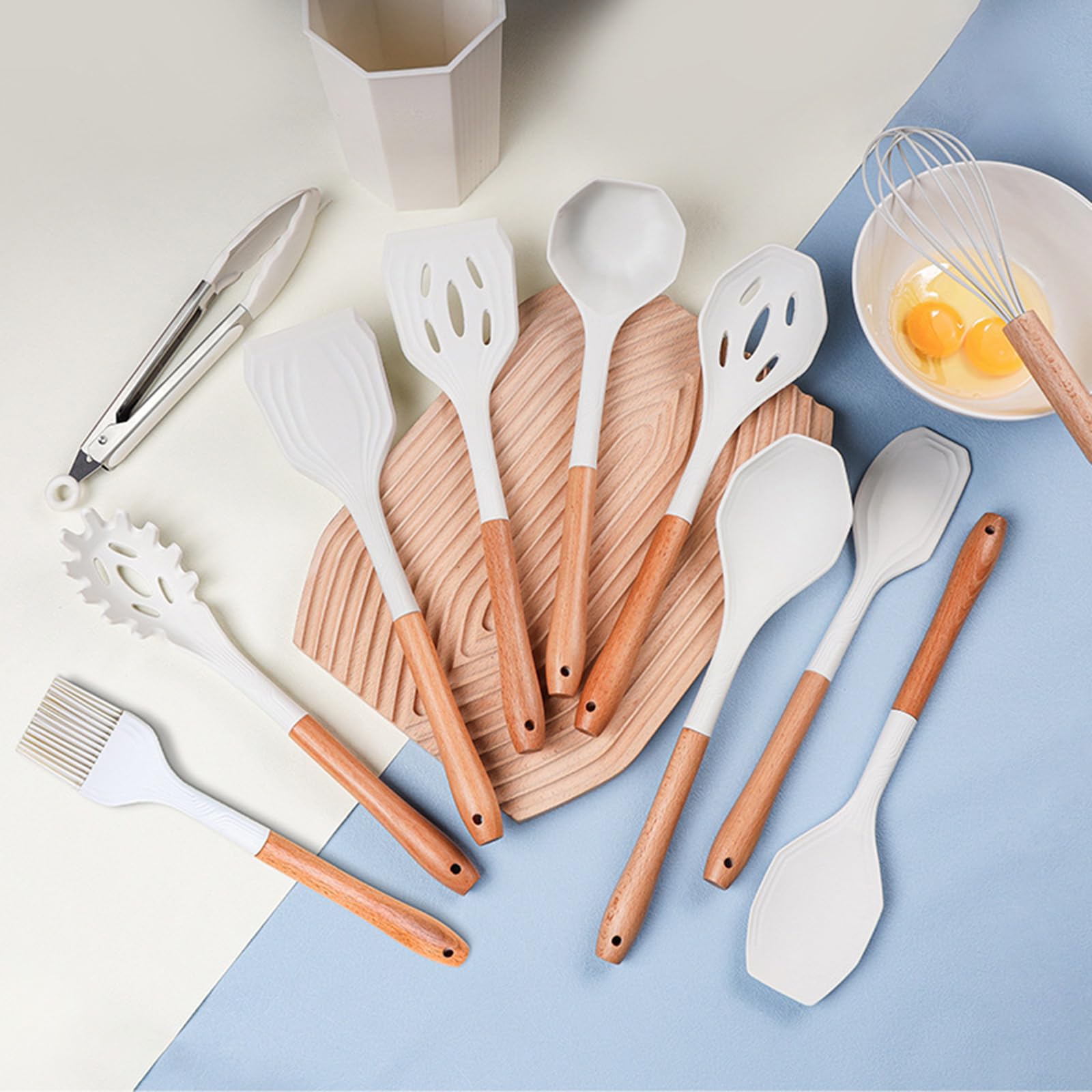 12 Stück Küchenhelfer Set, Silikon Küchenutensilien Set, Antihaft Hitzebeständiger Holzgriff Kochbesteck Mit Utensilienhalter, Silikonspatel Kochgeschirr Set, Spülmaschinengeeignet,Purple