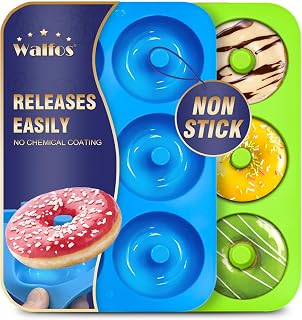 Walfos Silicone Donut Mold - Non-Stick Silicone Doughnut Pan Set, Heat Resistant, Make Perfect Donut Cake Biscuit Bagels, BPA FREE and Dishwasher Safe, Set of 2