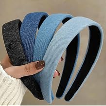 Huachi Headbands for Women Non Slip Trendy Denim Headbands for Womens Hair 1 inch Wide Cute Headband for Girls, Vintage Head Bands Elastic Hair Bands Fashion Accessories for Women 4PCS