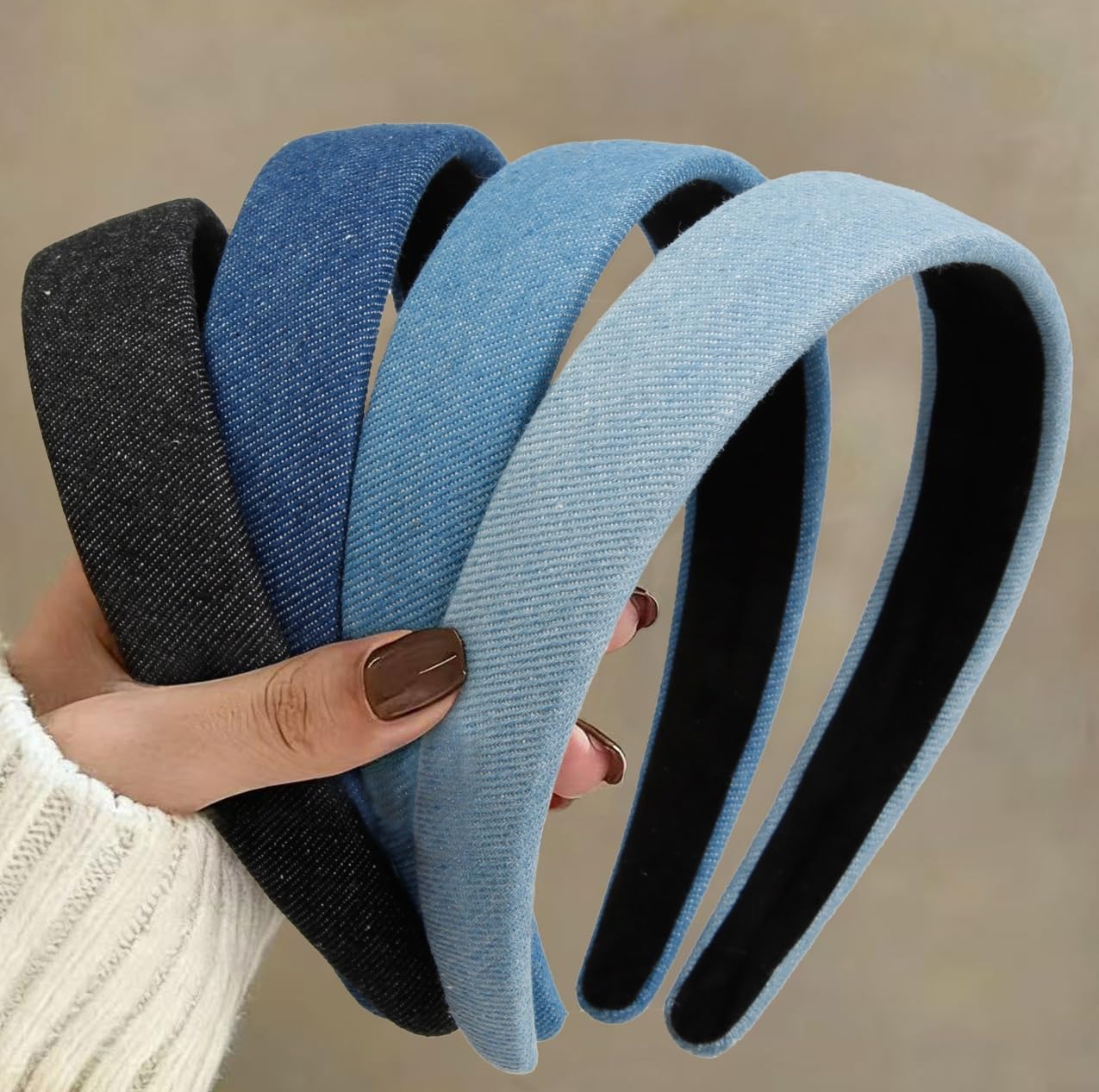 Huachi Headbands for Women Non Slip Trendy Denim Headbands for Women’s Hair 1 inch Wide Cute Headband for Girls, Vintage Head Bands Elastic Hair Bands Fashion Accessories for Women 4PCS Denim Headband Set