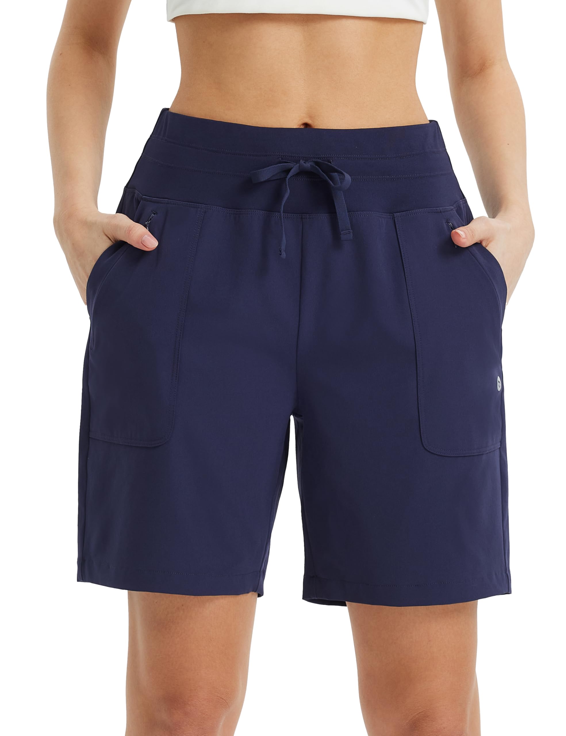 baleaf Laufshorts Damen mit Taschen, 7" Knielang Sport Shorts Damen, Atmungsaktiv Schnelltrocknend UV-Schutz Sporthose Kurz für Outdoor, Laufen, Fitness