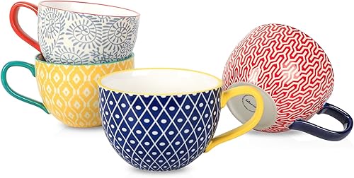 Selamica Juego de 4 tazas de café, tazas de sopa jumbo de 24 onzas con asas, tazas de café de cerámica para cereales, café con leche, capuchino,