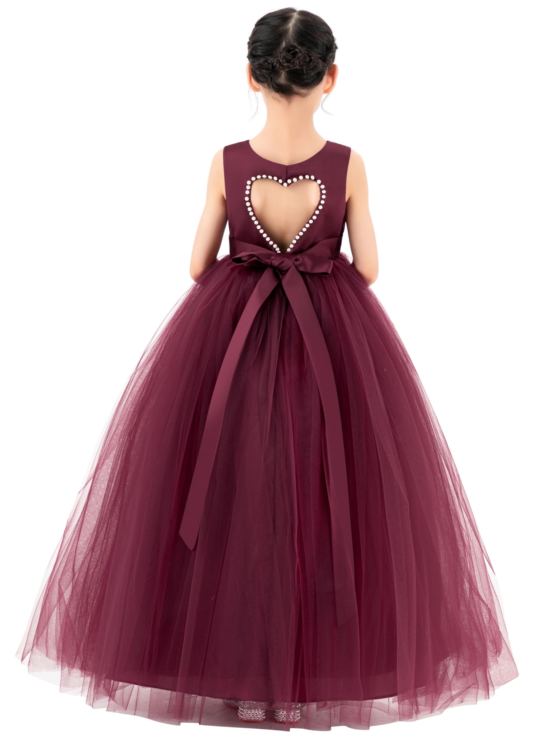 ekidsbridal Satin Heart Cutout Flower Girl Dresses Pearl Beaded Trim Dancing Fashion P250