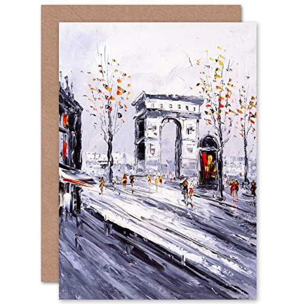 Artery8 Parisian Cityscape Painting Greeting Card - Grey