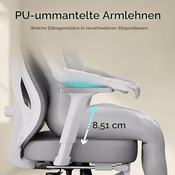 Hbada P5 Ergonomic Office Chair Desk Chair with Adjustable Lumbar Support Breathable Elastic Seat Cushion Integrated Footrest Computer Chair Grey