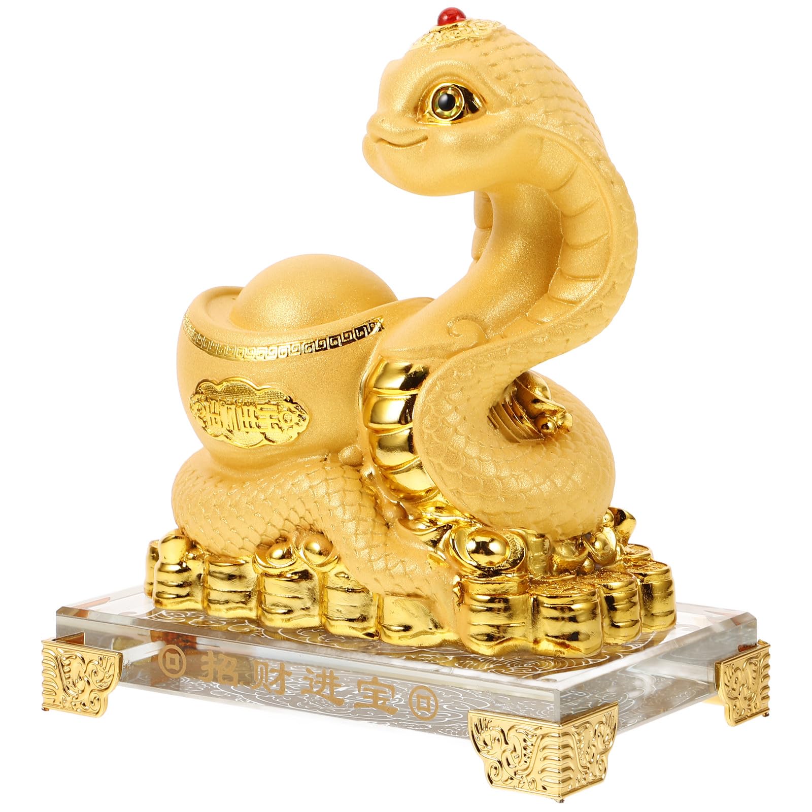 Kunstharz Goldene Schlangenfigur für 2025 Neujahr Deko | Tierkreiszeichen Statue, Elegant und Lebensecht, für Bankette und Wohnräume, Symbolisiert Glück
