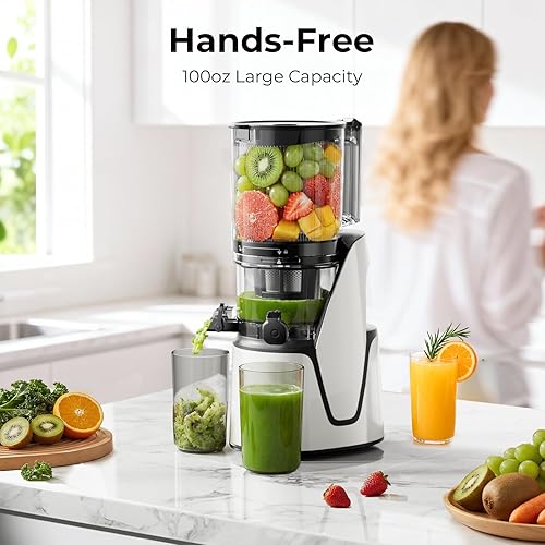 Miniatura 5 de Máquinas Exprimidoras, Extractor de Jugos de Prensa Fría 3 en 1 con Conducto Extra Grande de 6.5", Gran Capacidad de 100oz, Motor AC, Hace Jugo,