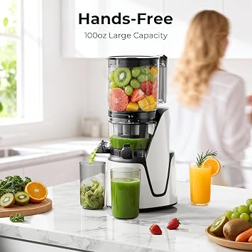 EanOruus Juicer Machines, 3-in-1 Cold Press Juicer, Bright White