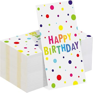 Kochorie 100 Pieces Happy Birthday Napkins Disposable Rainbow Polka Dot Party Napkins 7.8 x 4.3 Inch Colorful Paper Cocktail Napkins Birthday Supplies for Baby Shower Birthday Party Decorations
