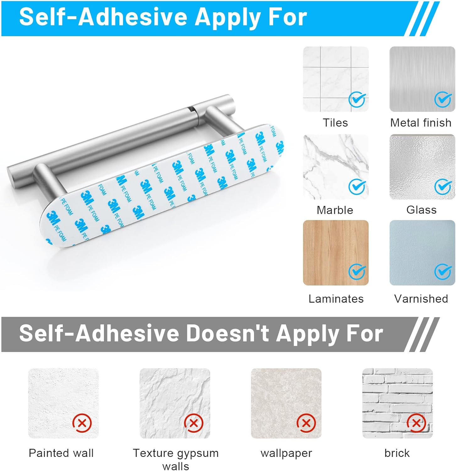 2 Pieces Self Adhesive Brushed Nickel Toilet Paper Holder, Commercial Toilet Paper Dispenser Toilet Roll Holder, Double Base Paper Towel Holder Wall Mount No Drilling for Bathroom, Kitchen