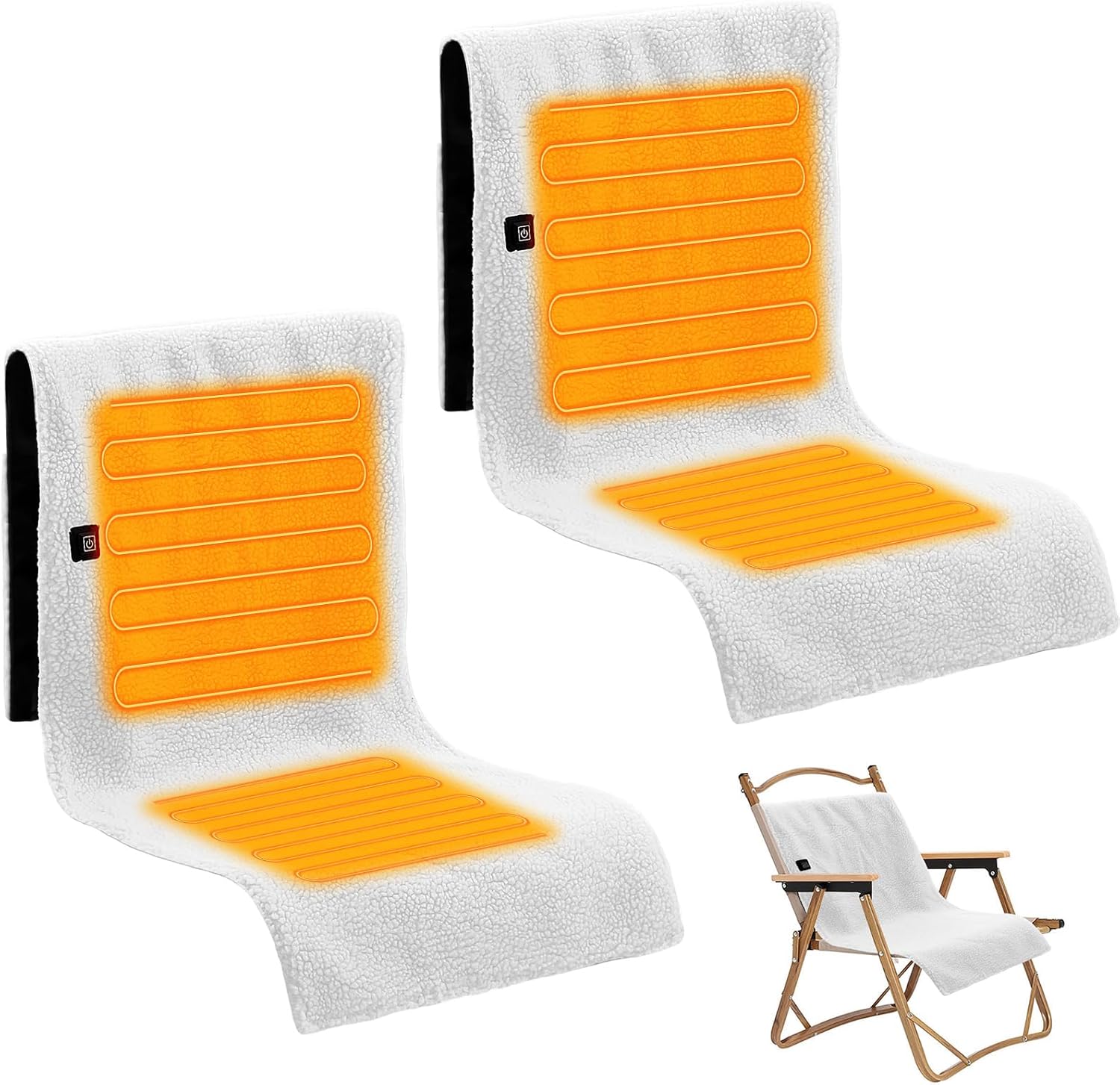 VIHOSE 2 Pack Portable Heated Seat Cushions Lambswool Heated Chair Pad 3 Heat Levels Foldable Heating Seat Pads for Car, Office Chair, Sofa, Camping, Travel, Power Bank Not Included(White)