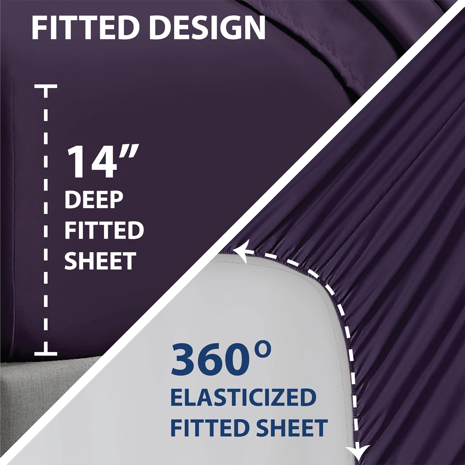 Swift Home Smart Sheets, Ultra Soft Brushed Microfiber 4-Piece Sheet Set, Fitted Bed Sheet with Side Storage Pockets – Eggplant, Queen