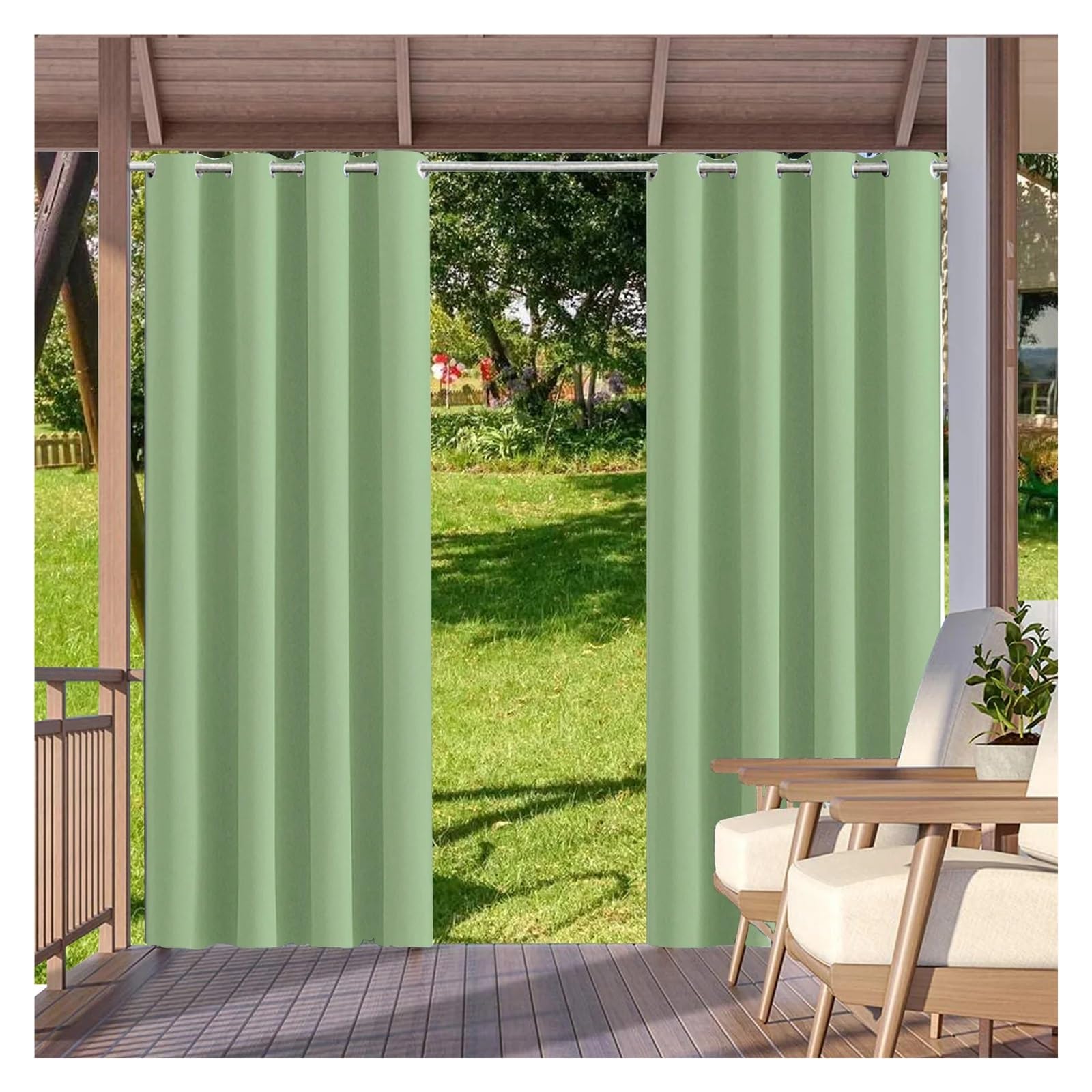 Zymjzbetic Pergola Curtain Outdoor Curtains Waterproof Garden Exterior Curtain Sunlight Blackout For Patio Porch Pergola Covered Terrace Gazebo(Light Green,1PCS_W52XH84IN-132X213CM)