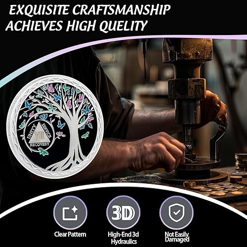 Miniatura 4 de Moneda de sobriedad de 2 años, chips AA y medallones del árbol de la vida, ficha de recuperación de sobriedad  Regalos de sobriedad para hombres y