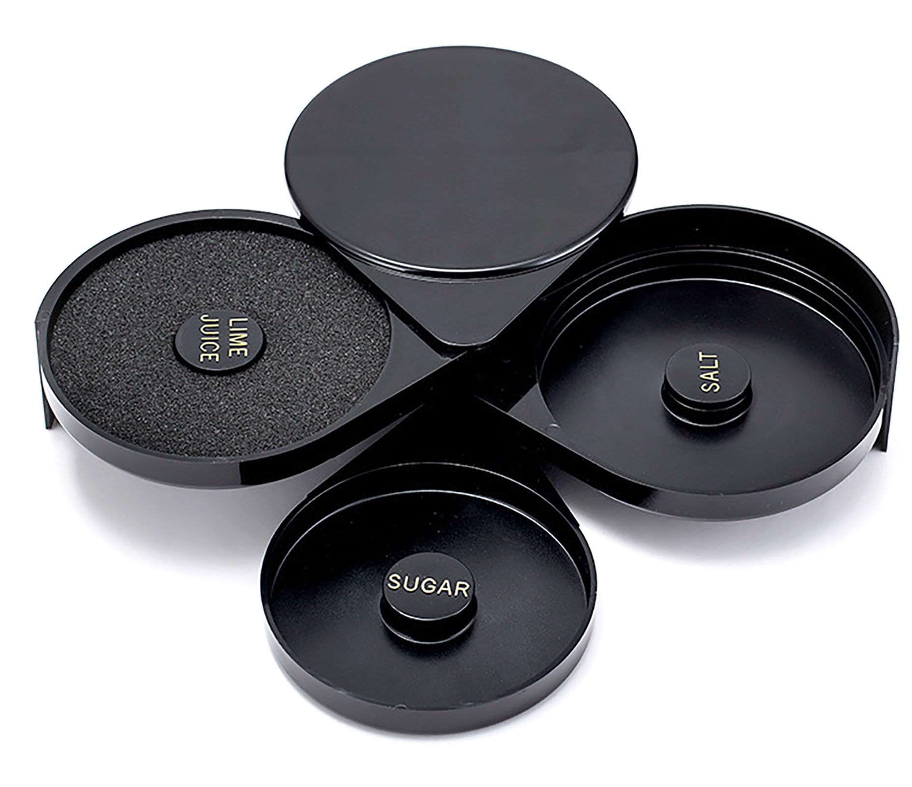 YIKANGHENG 3 Tiers Cocktail Seasoning Box, Black Thick Plastic Margarita Salt Sugar and Juice Scalable Bar Glass Rimmer (1)