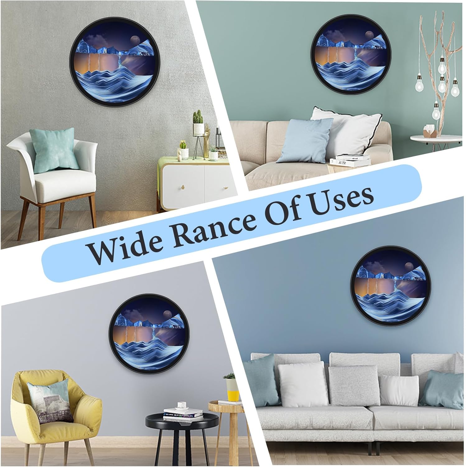 Mtadmai 17.3" Moving Sand Art, 3D Sand Art Pictures Deep Sea Sandscape Living Room Decoration, 360° Rotate, Glass Crafts Solid Wood Frame, Relaxing Mood Home Office Work Wall Art Decor-Blue