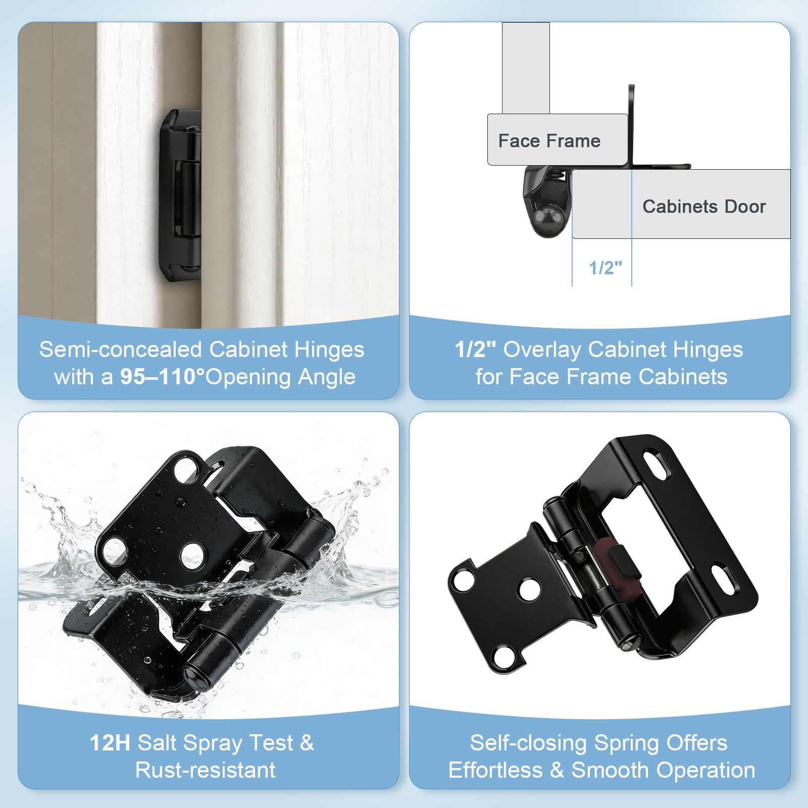 Black Overlay Cabinet Hinges - 25 Pair -2 Black Overlay Cabinet Hinges - 25 Pair -2