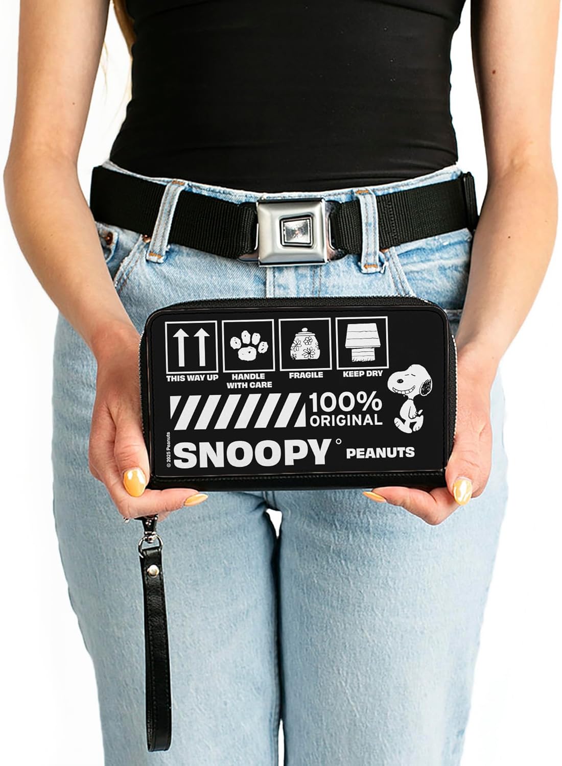 Buckle-Down Peanuts Wallet, Zip Around, Peanuts Snoopy Care Symbols 100% Original Black White, Vegan Leather - Image 3