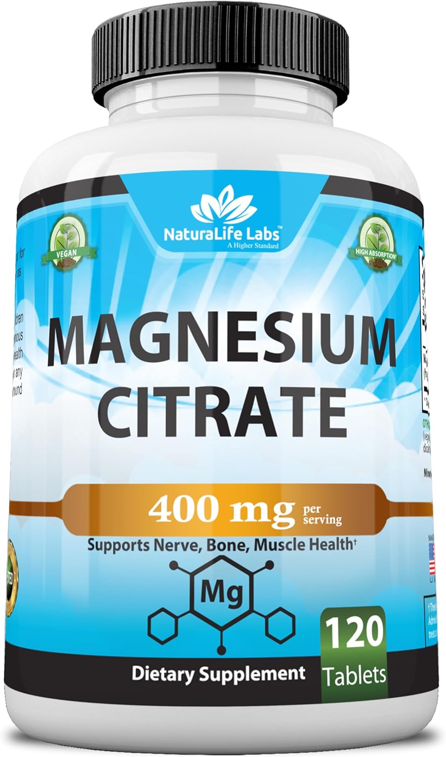 Magnesium Citrate 400 mg – High Potency Elemental Magnesium Essential Mineral for Heart, Muscle, & Digestion Support – Non-GMO – 120 Tablets