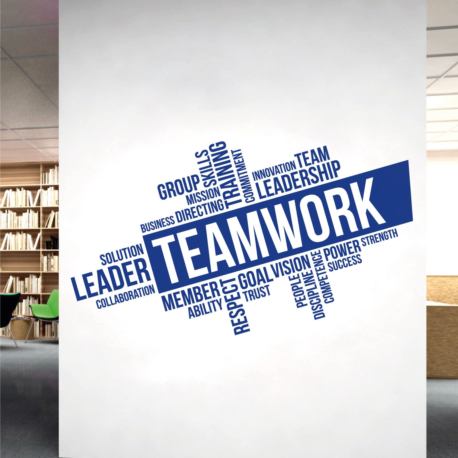 Corporate Wall Art Sticker - Teamwork, Leadership, Training, Skills Goal, Respect... - Company Office, Conference Room [XXLarge] [Mid Blue]