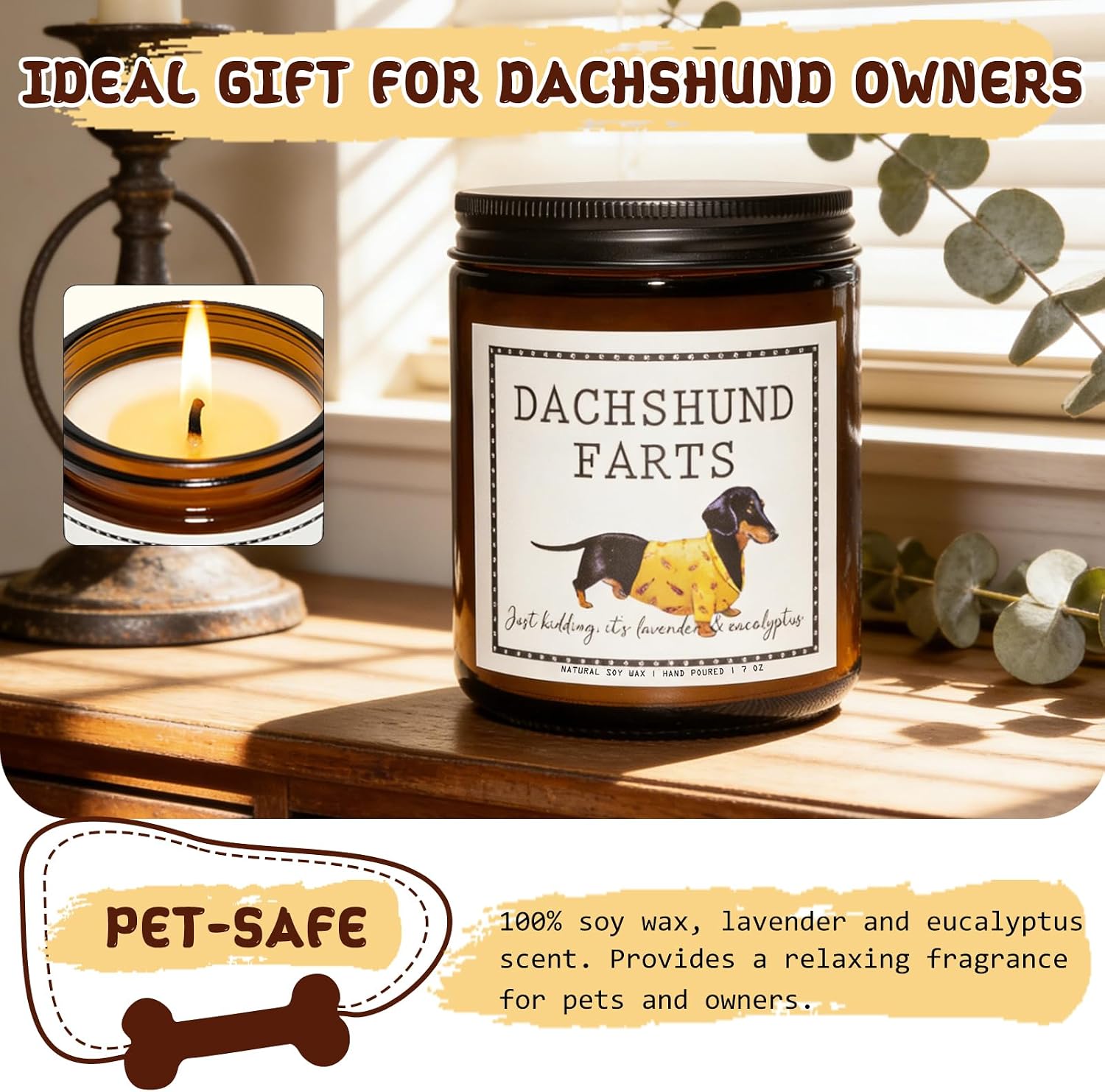Dachshund Gifts & Decor, Dog Mom Gifts - Lavender & Eucalyptus Candle