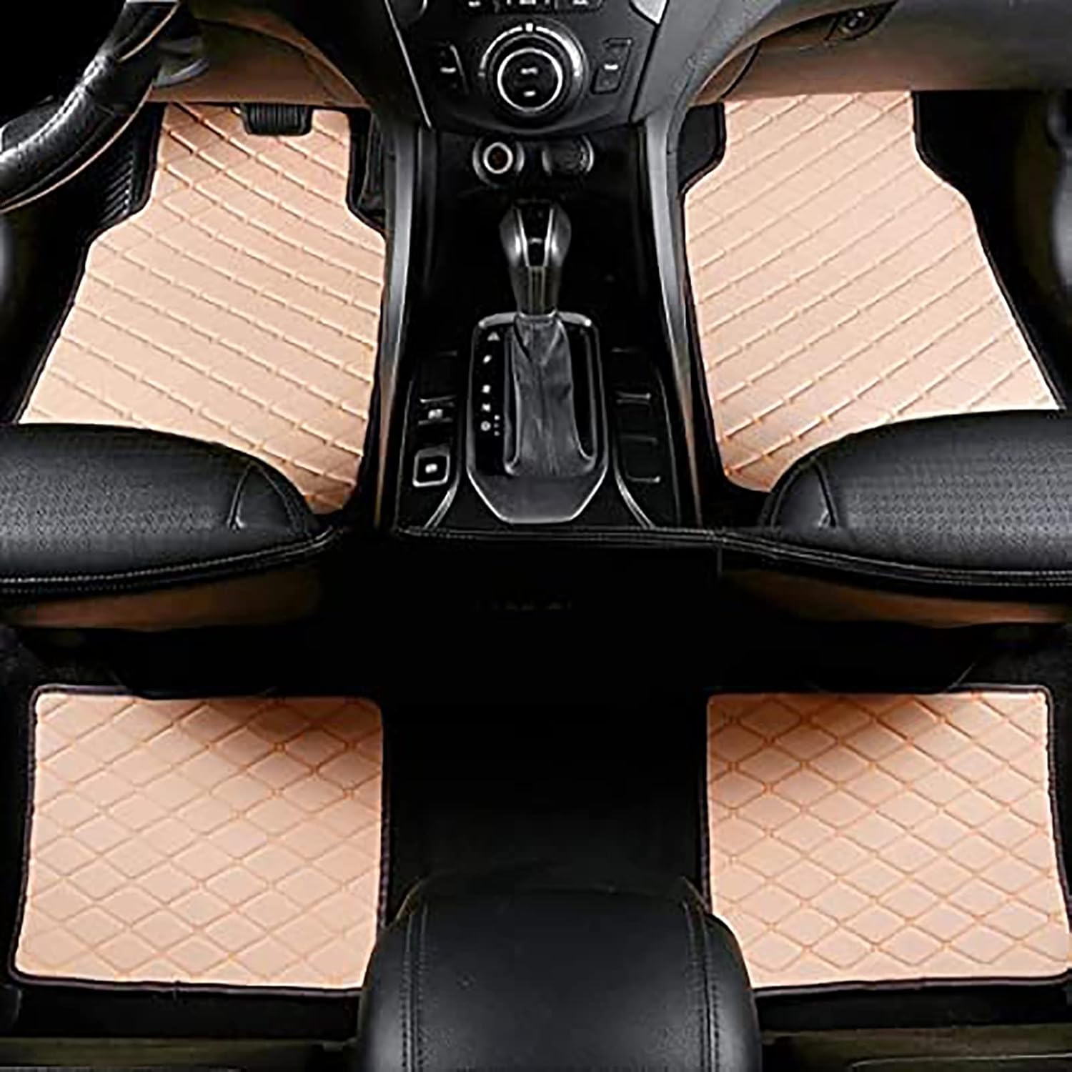Custom Car Floor Mats for Tesla Model 3 2019, Leather Front Rear Row Pads Waterproof Anti-Slip All Weather Protection Floor Liners Carpets Interior Accessories,Beige