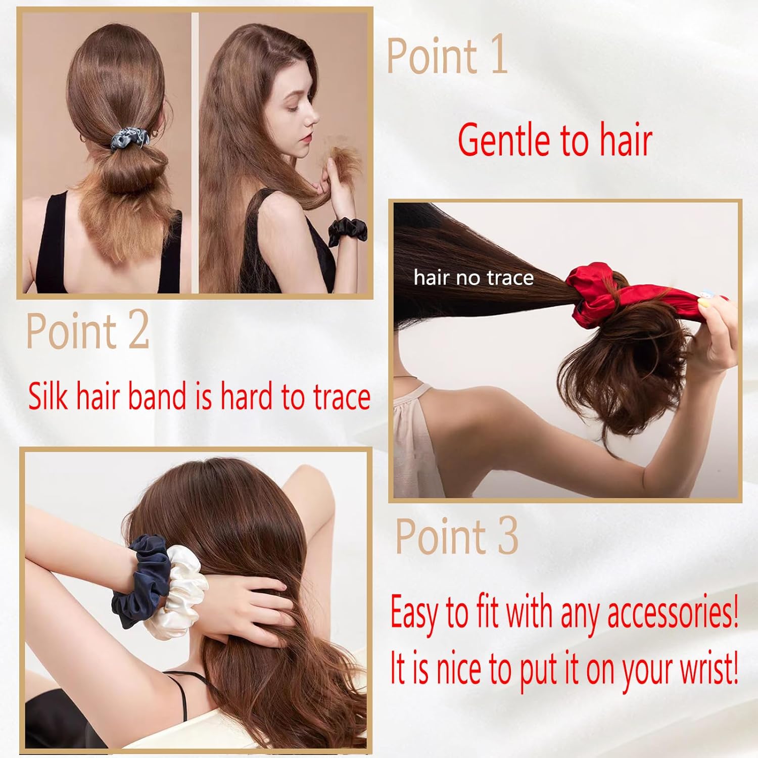 SALE!! Mulberry Silk Scrunchies and Hair Ties - 16 Momme, 100% Pure Silk, for Women and Girls with Curly, Thick or Thin Hair - Black Satin Sleep (1, 09 navy) - Image 6