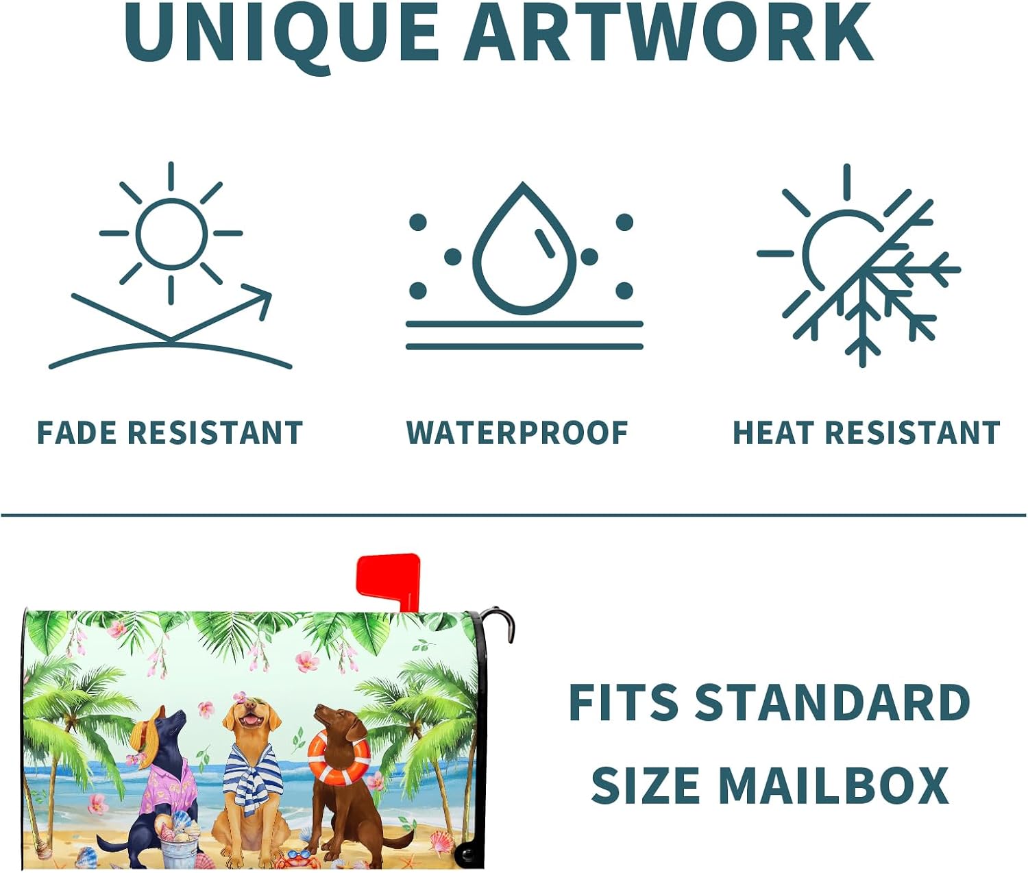 Summer Dogs Magnetic Mailbox Cover 25.5x21Inch Funny Tropical Beach Coastal Puppy Waterproof Mailbox Wrap Letter Post Cover Large Size for Garden Yard Outdoor Season Outside Decor image 5