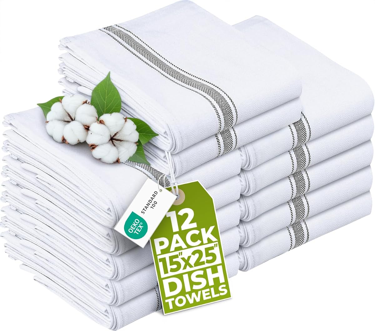 paños de cocina grises [paquete de 12 - 15 x 25 pulgadas] 100% algodón hilado en anillos | Juego de barra de limpieza, té, cocina y paños de cocina altamente absorbentes y reutilizables - 200 GSM
