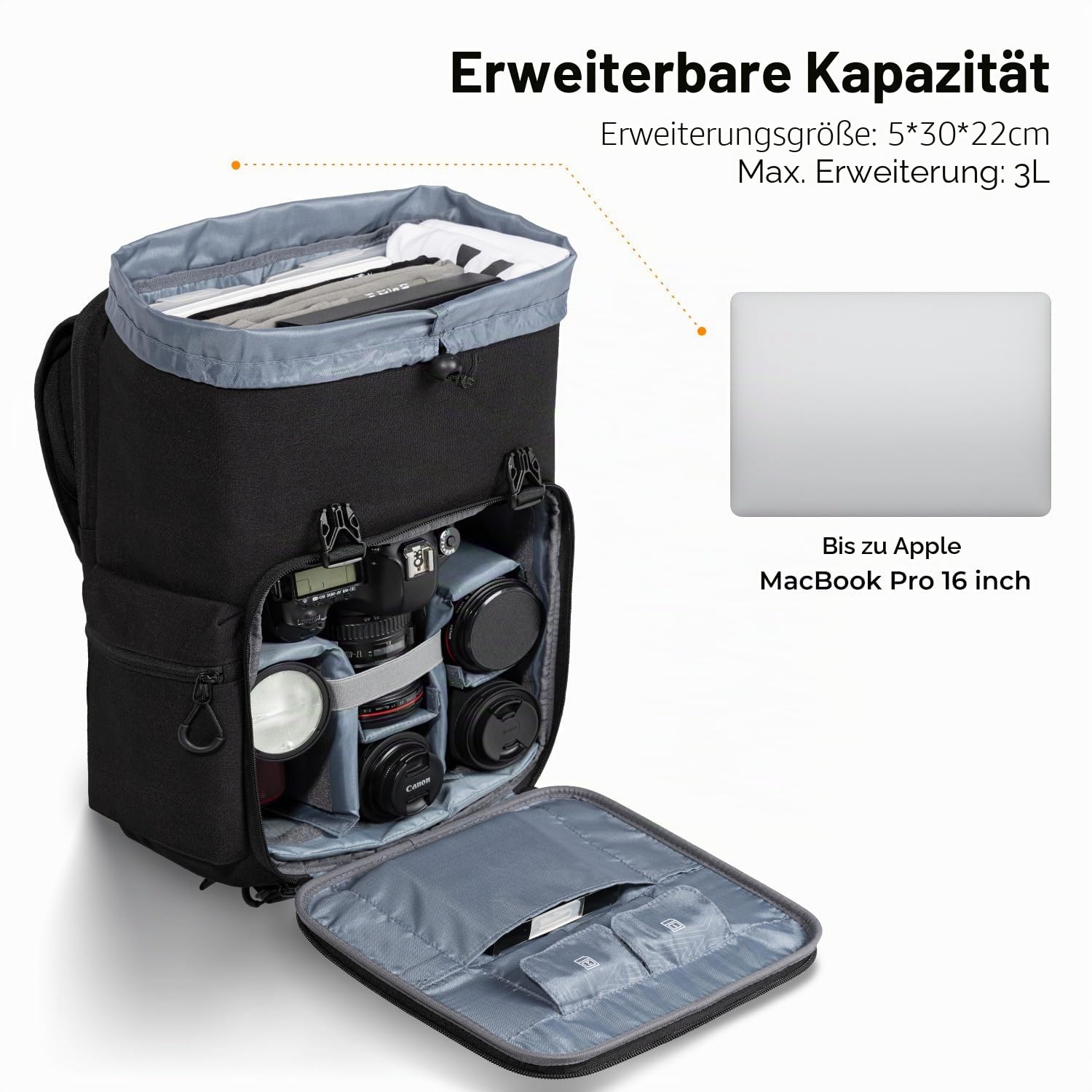 K&F CONCEPT Kameratasche für Fotografen, Reisetasche für Stativ, Kameraobjektiv, Zubehör mit Laptopfach und Regenschutz, wasserdichte, multifunktionale Kamerataschen für DSLR-Kameras
