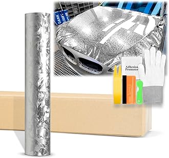 60"x300" (5FTx25FT) Gloss Silver 24K Chopped Forged Carbon Fiber Textured Vinyl Wrap Auto Car Sticker Decal Sticker Film Sheet Bubble Free Air Release Technology with Tool Kit