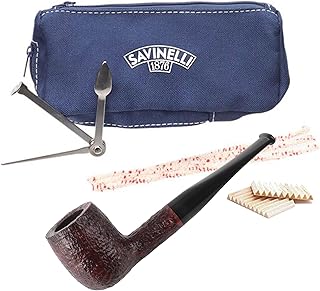Savinelli 106 One Briar Pipe Care Kit - Pipe Set + 100 Balsa 6mm Filters, Italian Hand Crafted Rusticated Finish Wood Pipe, Care Accessories & Storage Bag