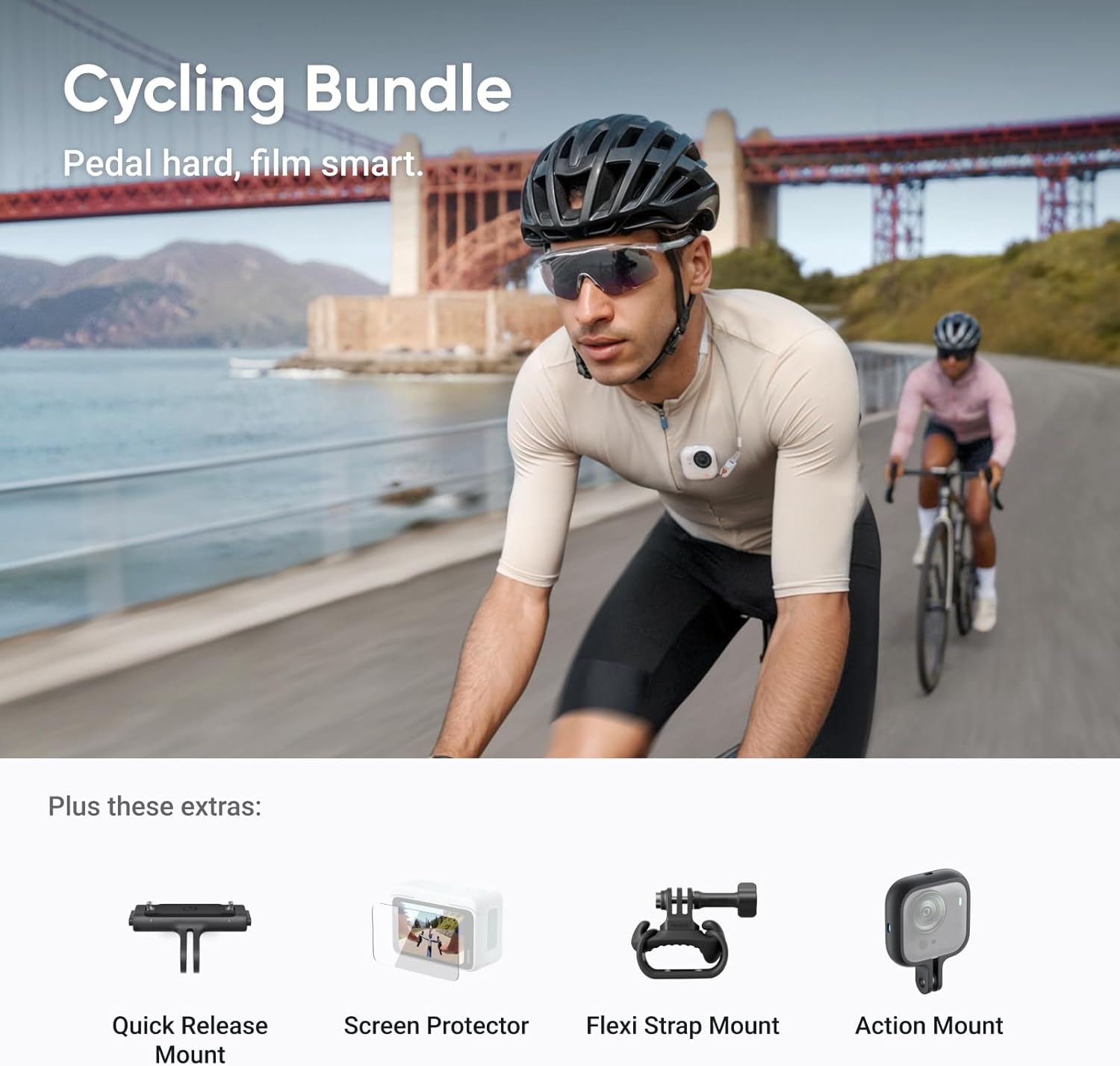 Insta360 GO Ultra Cycling Bundle - Small 4K Vlogging Camera, Hands-Free, POV Cam, 1/1.28" Sensor, 53g Lightweight, 156° FOV, 200 Min Battery Life, Magnetic Wearable Action Camera for Sports, Vlog