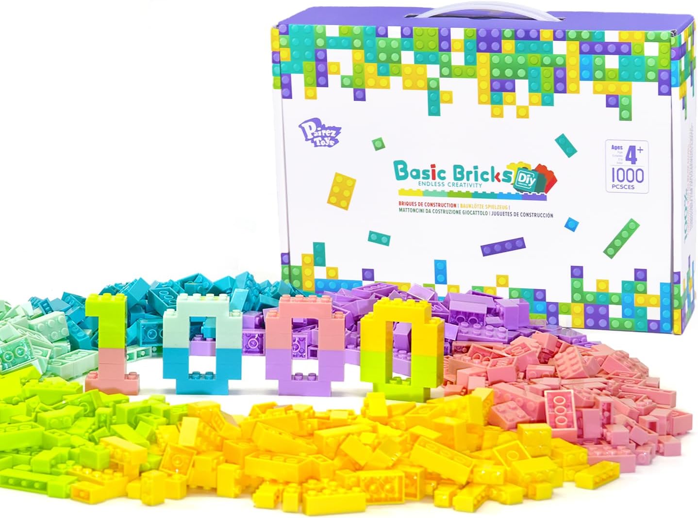 Classic Basic Building Bricks Playset, 1000 Pieces Bulk Blocks Set in Pastel Color