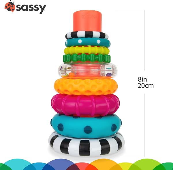 Sassy Stacks of Circles Stacking Ring STEM Learning Toy, Age 6+ Months, Multi, 9 Piece Set - 4