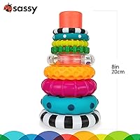 Vista 10 de Anillo de apilado de pilas de círculos de Sassy, juguete de aprendizaje STEM, a partir de 6 meses, multicolor, juego de 9 piezas