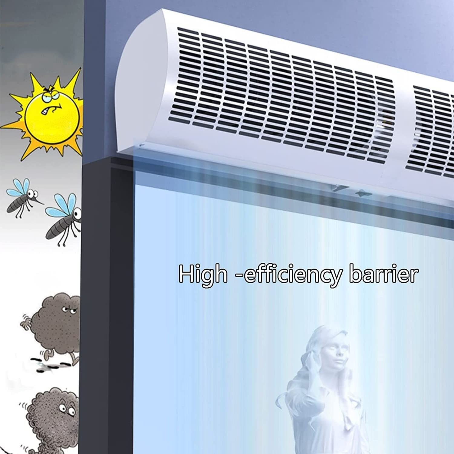 Komercyjna kurtyna powietrzna, duży wentylator kurtyny powietrznej z pilotem zdalnego sterowania, niski poziom hałasu, niewidoczny montaż dla efektywności energetycznej i komfortu