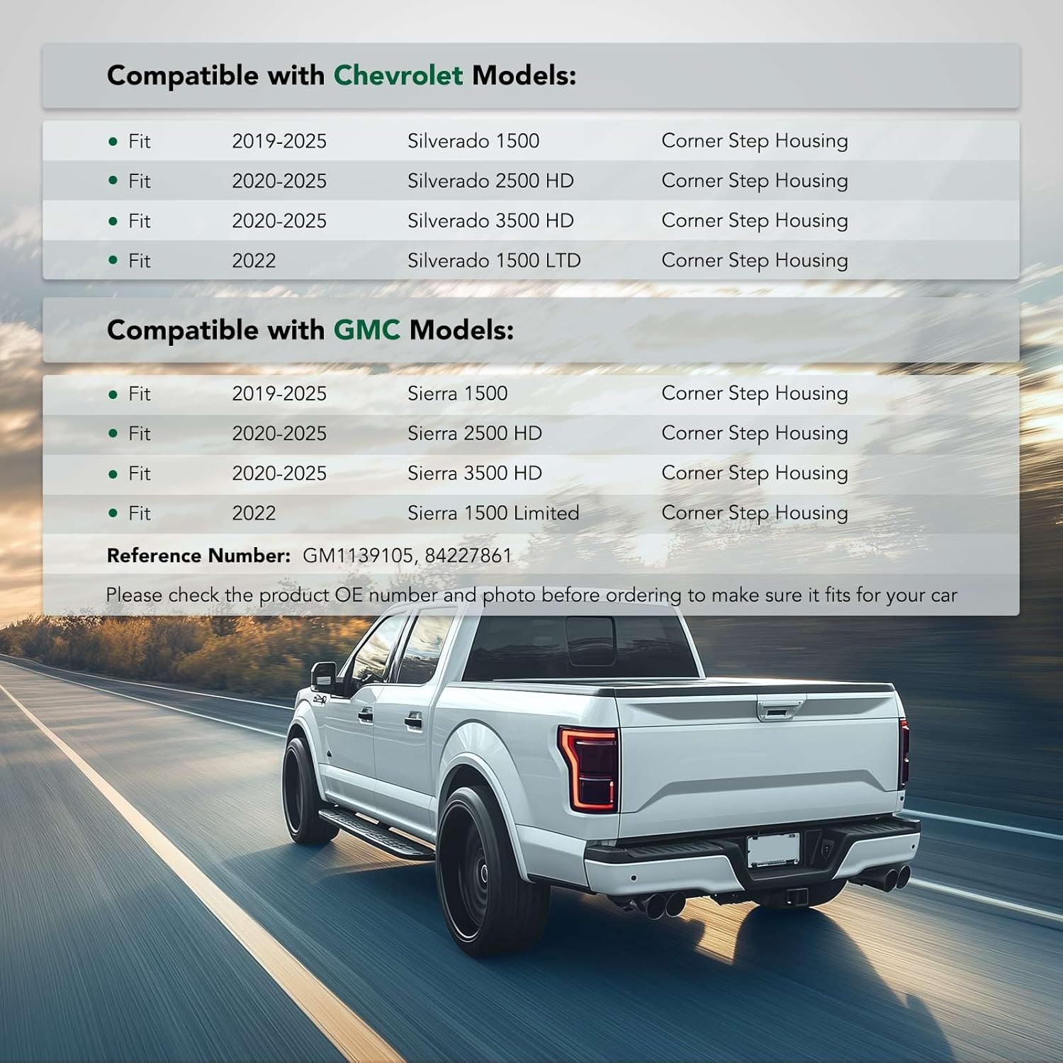 YHTAUTO Rear Driver Side Bumper End Step Insert Compatible with Chevrolet Silverado 1500, Silverado 1500 LTD, Silverado 2500 HD/3500 HD & GMC Sierra 1500, Sierra 1500 Limited, Sierra 2500 HD/3500 HD