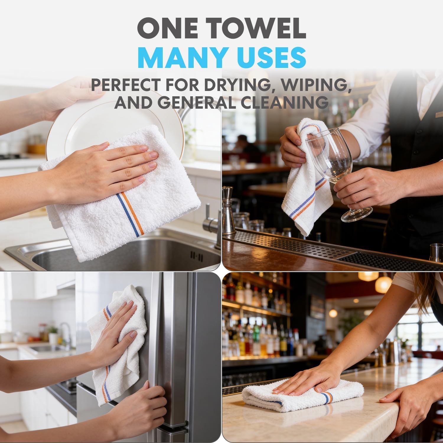 Simpli-Magic Terry Bar Mop Kitchen Towels, 60 Pack, 15 x 18 Inch Cotton Cleaning Towels for Kitchen, Bar & Commercial Use