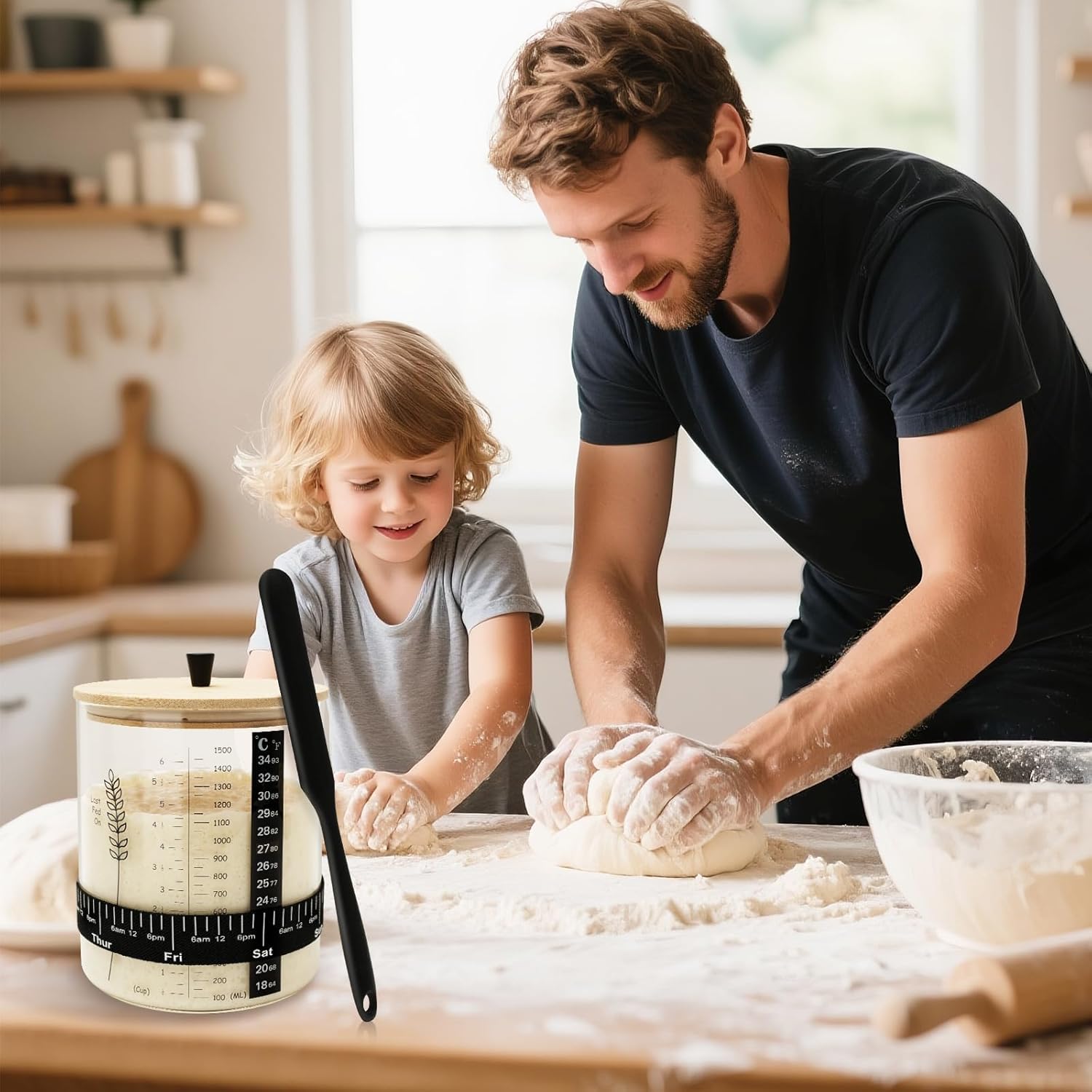 50oz Sourdough Starter Jar, Wide Mouth Sourdough Jar, Large Capacity Sourdough Bread Starter Kit with Lid, Band, Date Tracker, Temp, Sourdough Starter Kit for Sour Dough (1 Pack) - Image 8