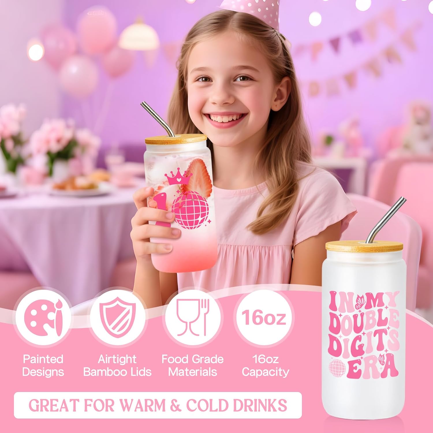 10 Year Old Girl Gifts, 10th Birthday Gifts for Girls, Double Digits Birthday Gift Set for Girls Age 10, Best Gift Ideas for 10 Year Old w/ 16oz Glass Cup, 6 Pcs - Image 2