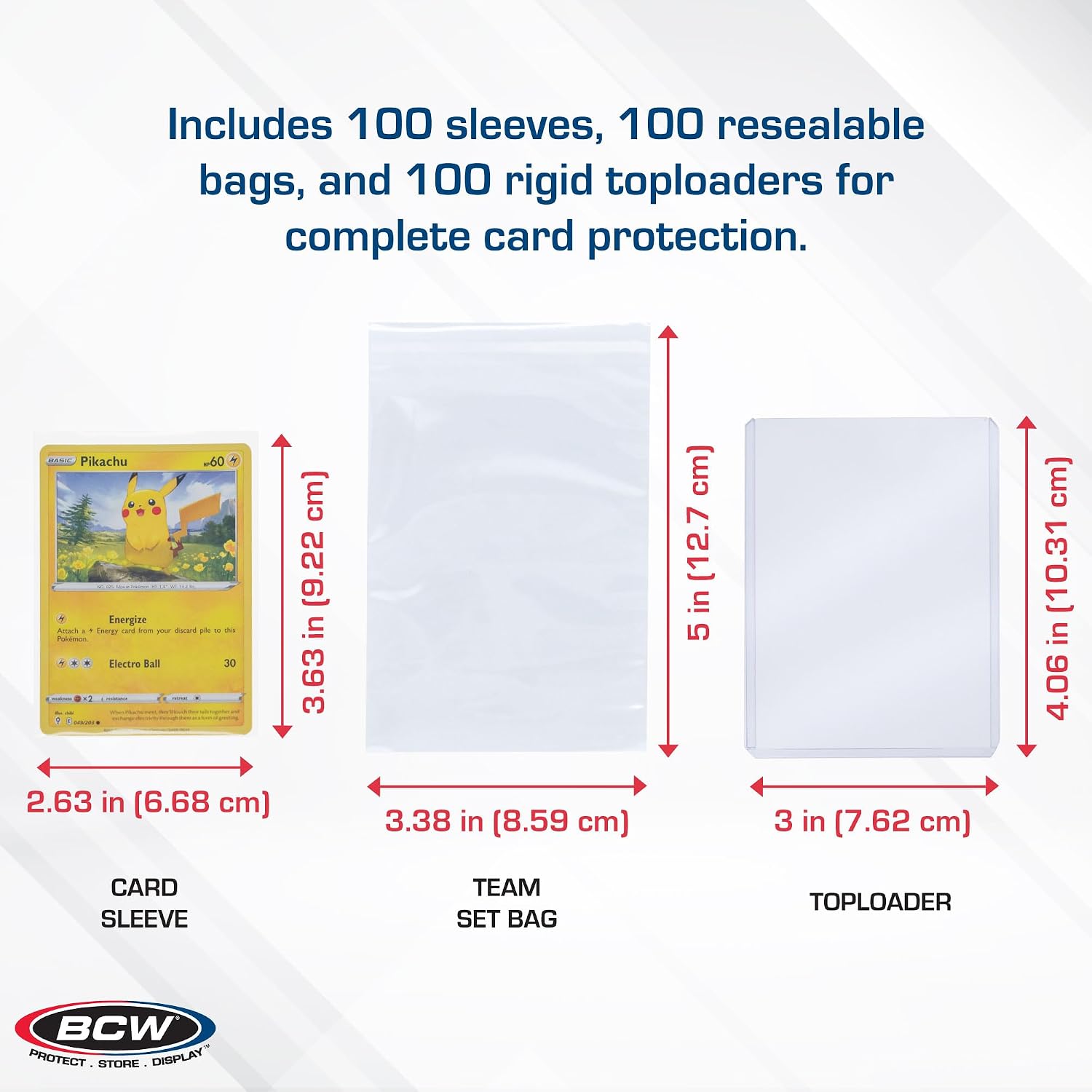 BCW Resealable Team Set Bags, Standard Card Sleeves, & 3x4 Topload Card Holders Combo | Protection for Sports & Trading Cards | Acid-Free, Archival Quality | Perfect for Pokemon, Baseball, & More
